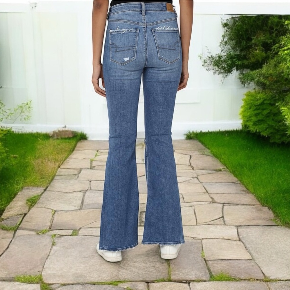 American Eagle High Rise Flare Jeans Size 0 Bohemian 90s Festival High Waist - Picture 3 of 16